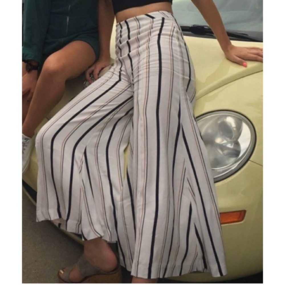 Anthropologie White Wide-Leg Striped Pants